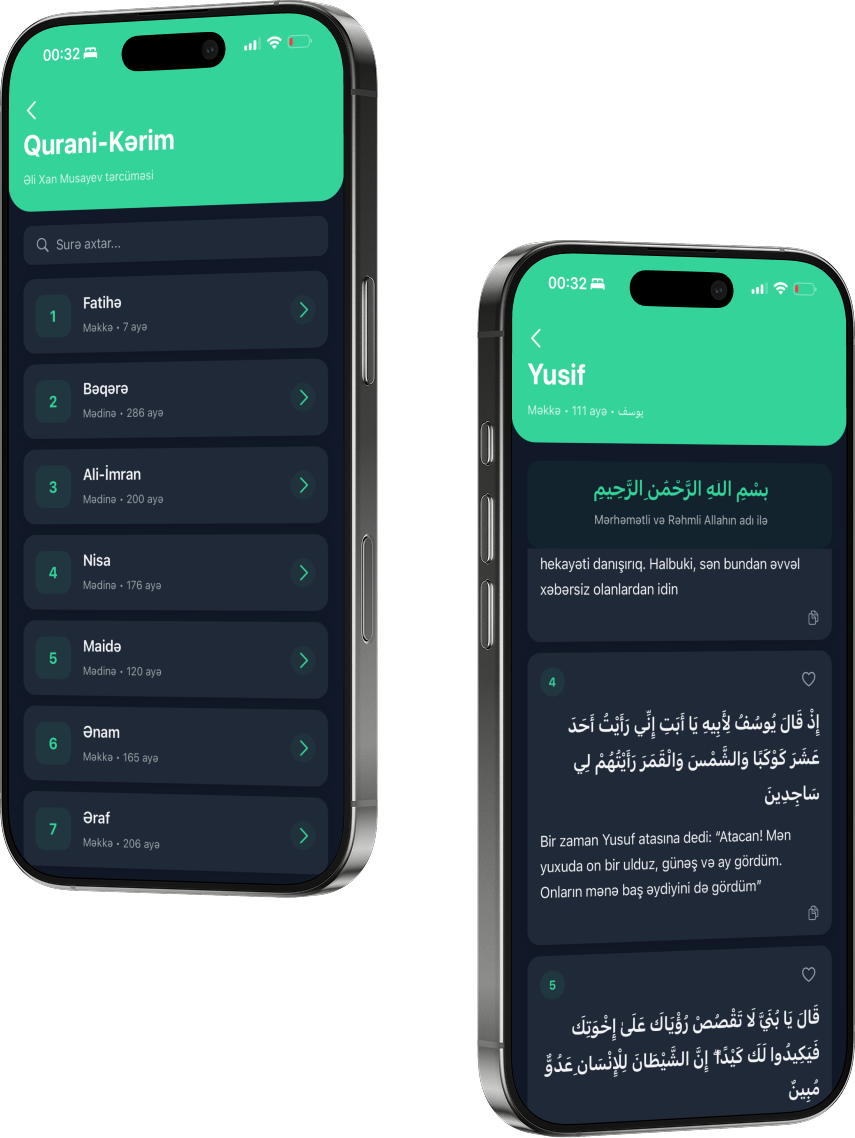 Quran oxuma ekranı - Azərbaycan dilində Quran tərcüməsi və axtarış